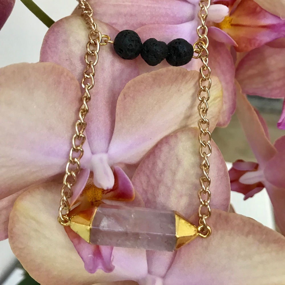 Rose Quartz and Lava Bead Necklace